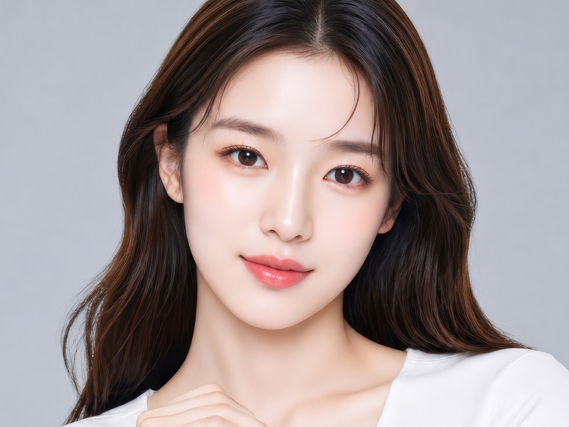 매끄럽고 탄력있는 갸름한 턱선을 가진 여성의 얼굴 클로즈업 이미지