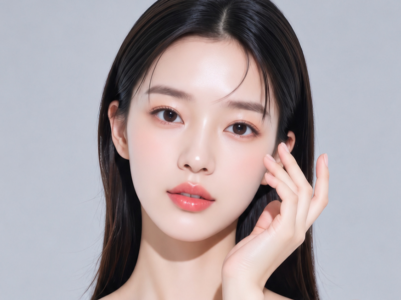 매끄럽고 탄력있는 갸름한 턱선을 가진 여성의 얼굴 클로즈업 이미지