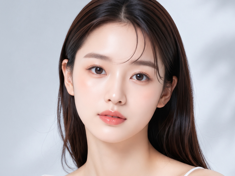 매끄럽고 탄력있는 피부를 가진 여성의 얼굴 클로즈업 이미지