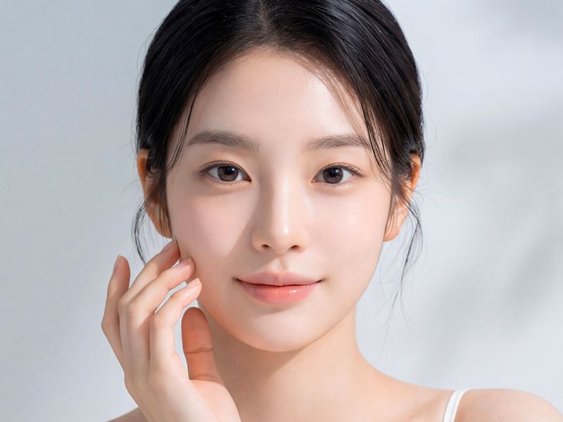 얼굴 시술 부위를 나타내는 여성 얼굴 클로즈업 이미지